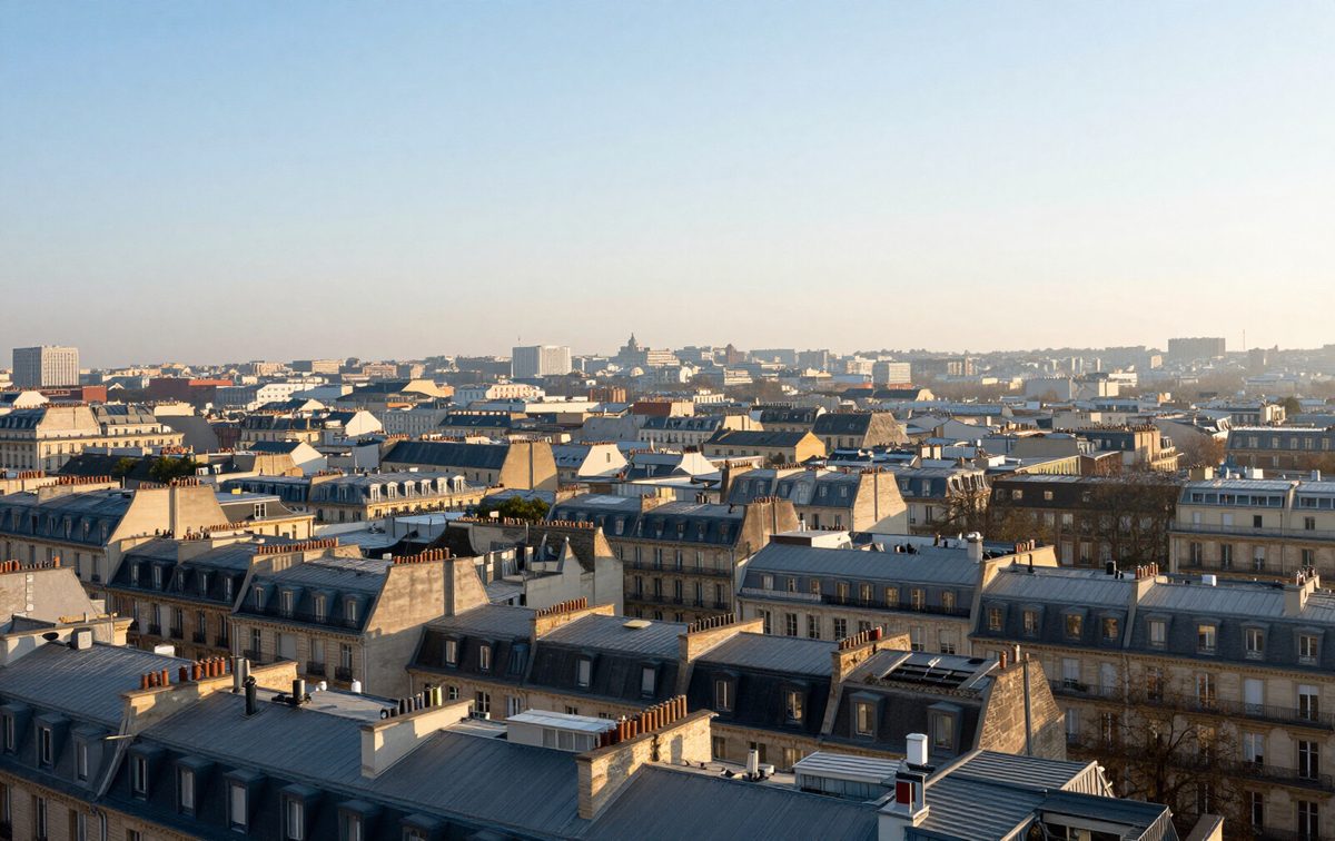 European rooftops in early morning light